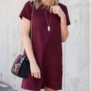 Brandy Melville Faux Suede T-Shirt Dress Wine Womens OS Mini Shift Fall Holidays